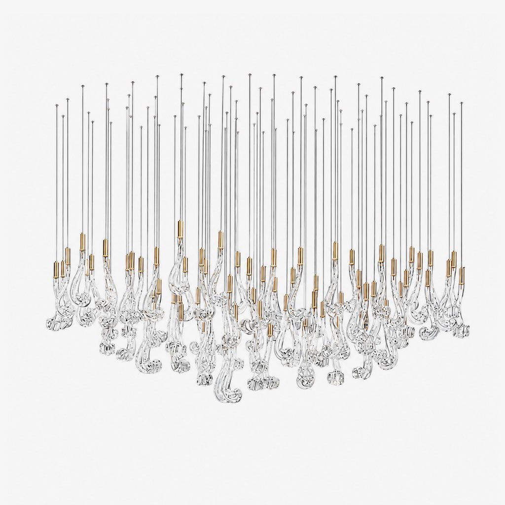 Celestia LED Glass Rain Chandelier - L 47.2″ × W 13.8″ × H 39.4″Gold & ClearWarm Lightcasivra