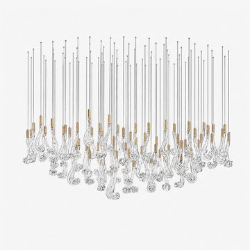 Celestia LED Glass Rain Chandelier - L 47.2″ × W 13.8″ × H 39.4″Gold & ClearWarm Lightcasivra