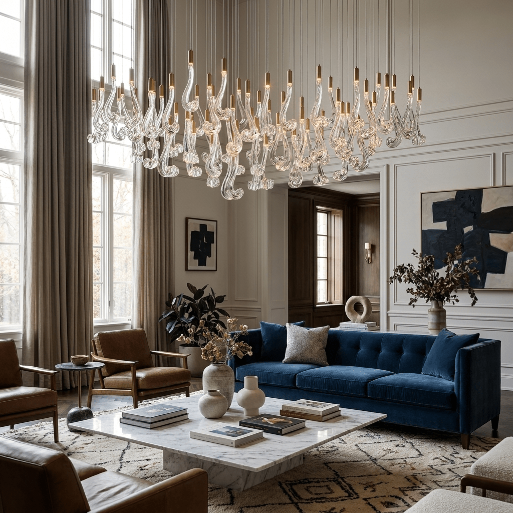 Celestia LED Glass Rain Chandelier - L 47.2″ × W 13.8″ × H 39.4″Gold & ClearWarm Lightcasivra