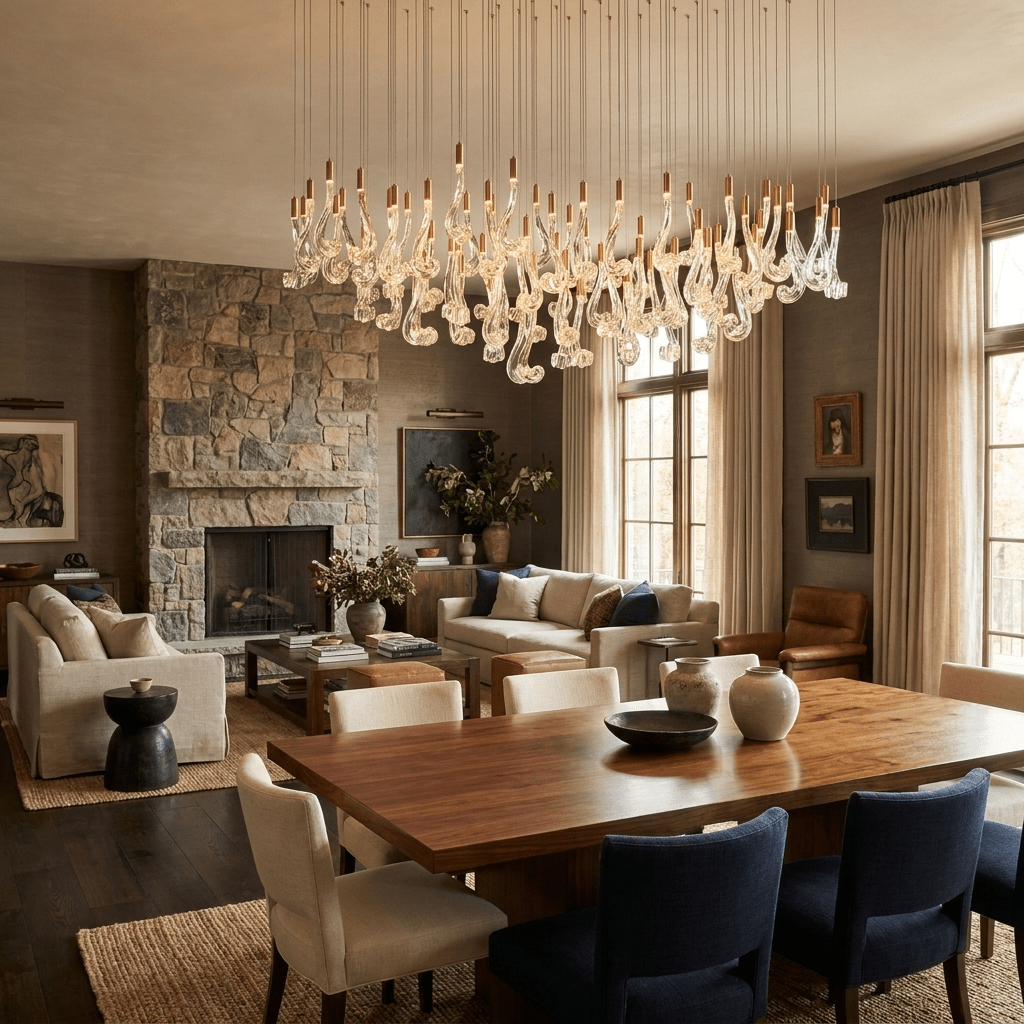 Celestia LED Glass Rain Chandelier - L 59.1″ × W 19.7″ × H 47.2″Gold & ClearWarm Lightcasivra