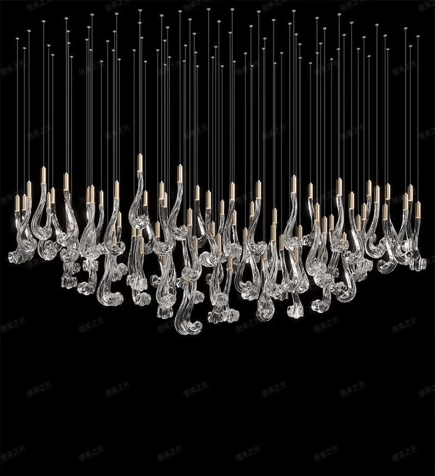 Celestia LED Glass Rain Chandelier - L 59.1″ × W 19.7″ × H 47.2″Gold & ClearWarm Lightcasivra
