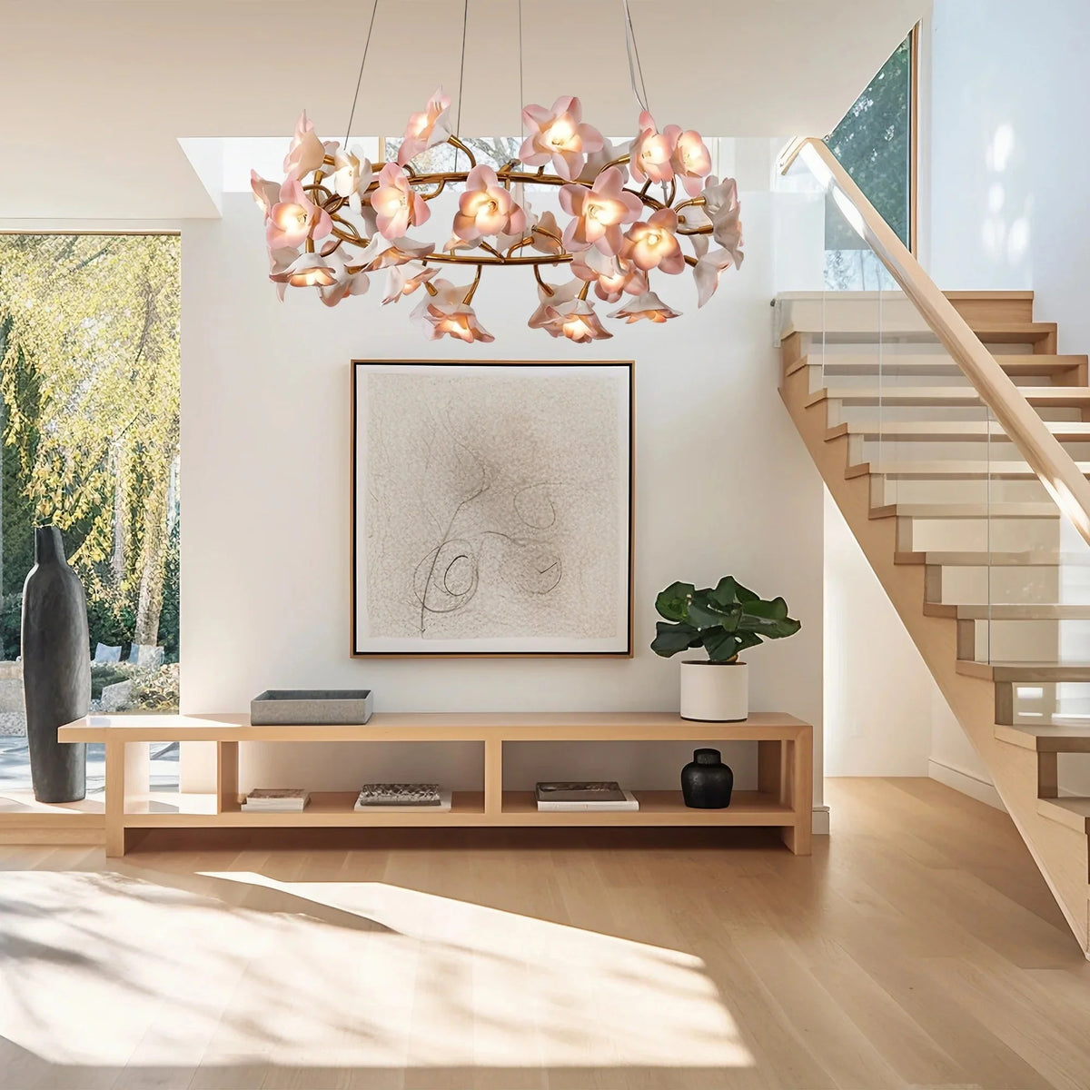 Ceramic Blossom Flower Round Bedroom Chandelier - casivra