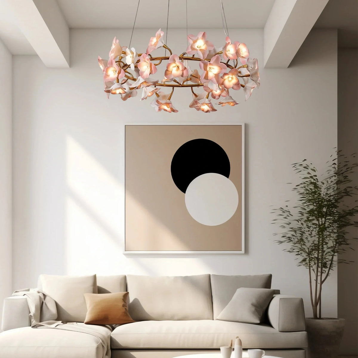 Ceramic Blossom Flower Round Bedroom Chandelier - casivra
