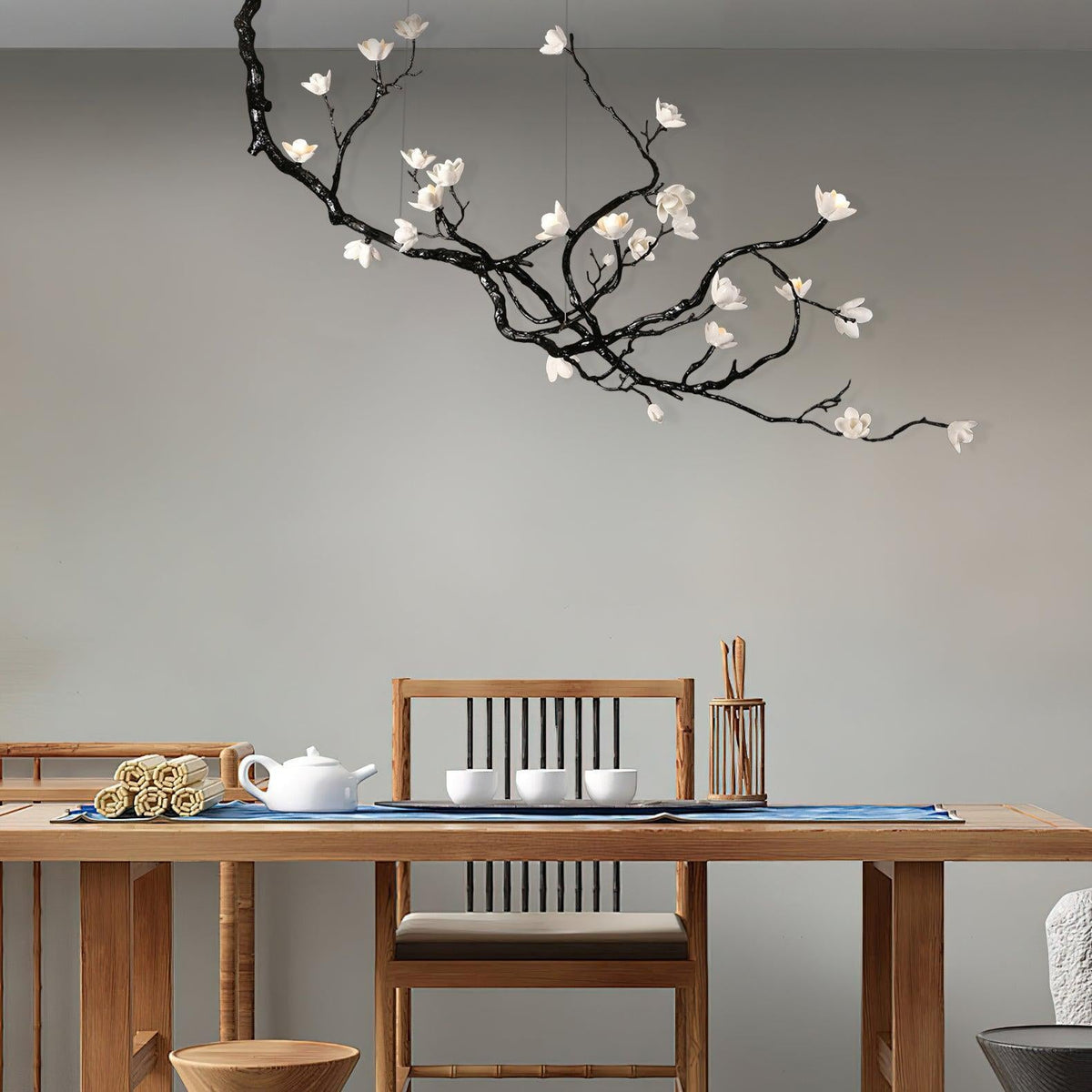 Ceramic Flower Chandelier - L 72.8″ x W 35.4″ x H 49.2″ / L 185cm x W 90cm x H 125cmBrass stained blackcasivra