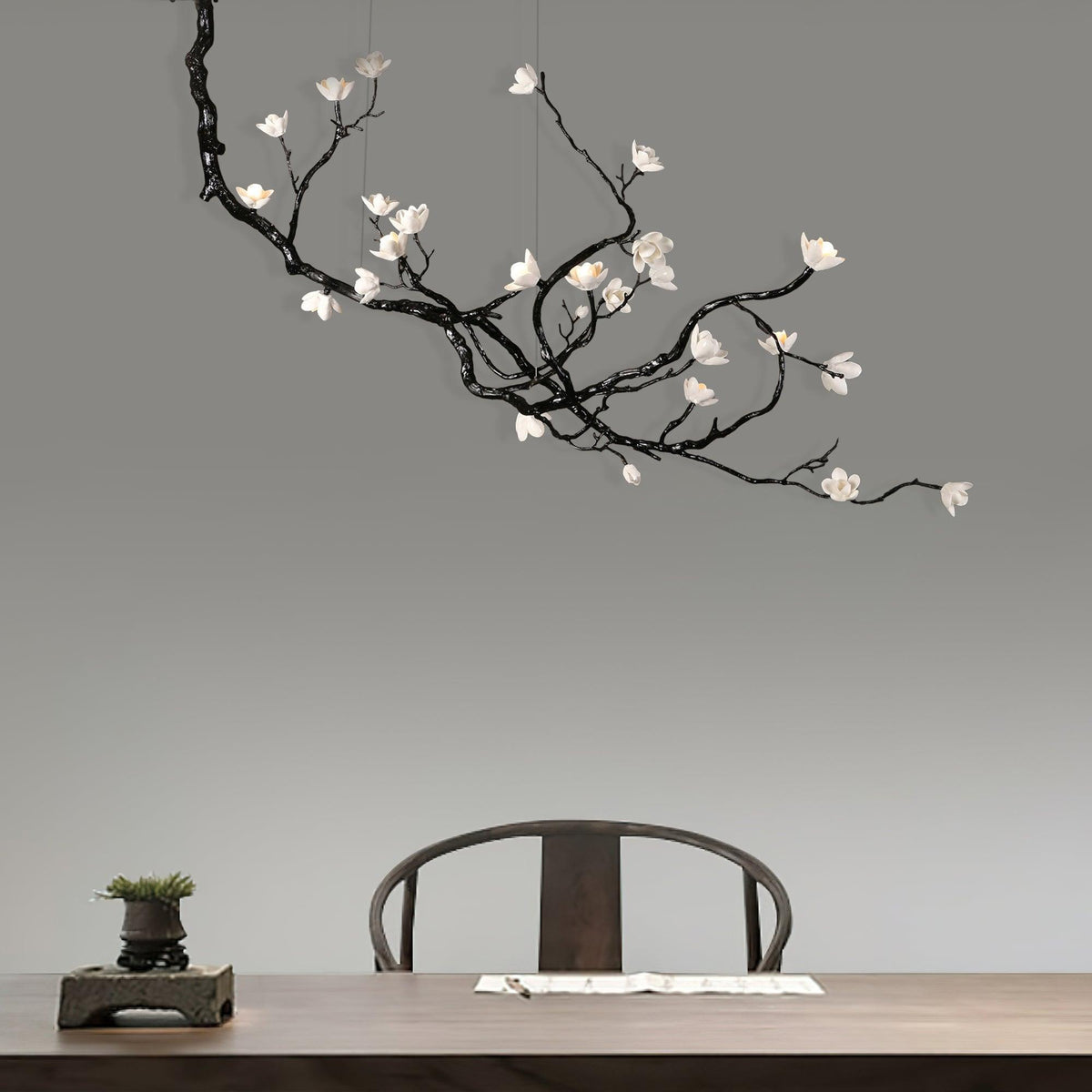 Ceramic Flower Chandelier - L 72.8″ x W 35.4″ x H 49.2″ / L 185cm x W 90cm x H 125cmBrass stained blackcasivra