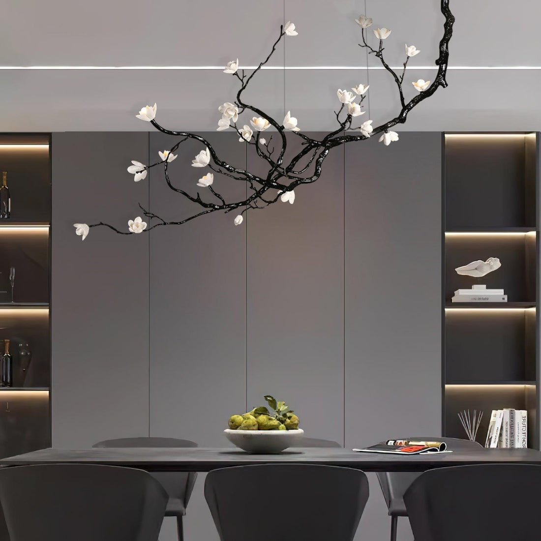 Ceramic Flower Chandelier - L 72.8″ x W 35.4″ x H 49.2″ / L 185cm x W 90cm x H 125cmBrass stained blackcasivra
