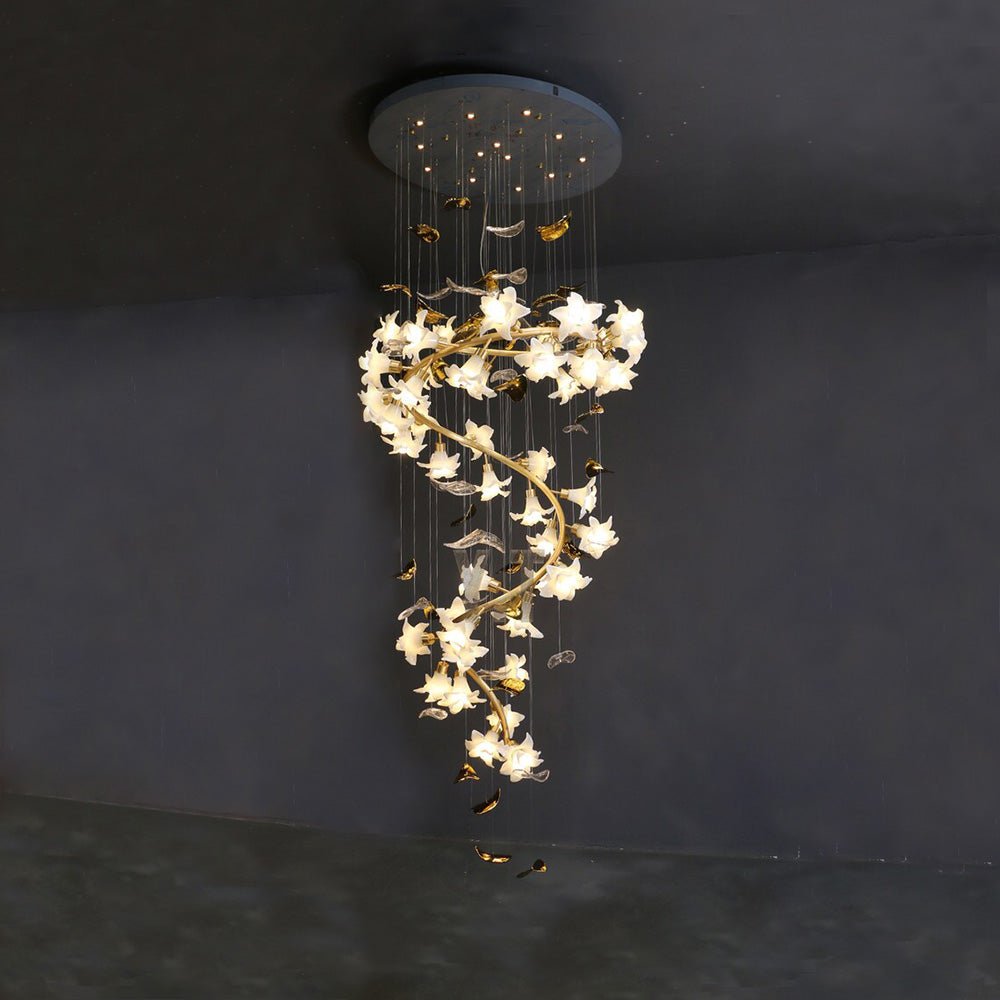 Ceramic Flower Chandelier in Artistic Brass Branch Design - D31.5"*H118.1"Warm Lightcasivra