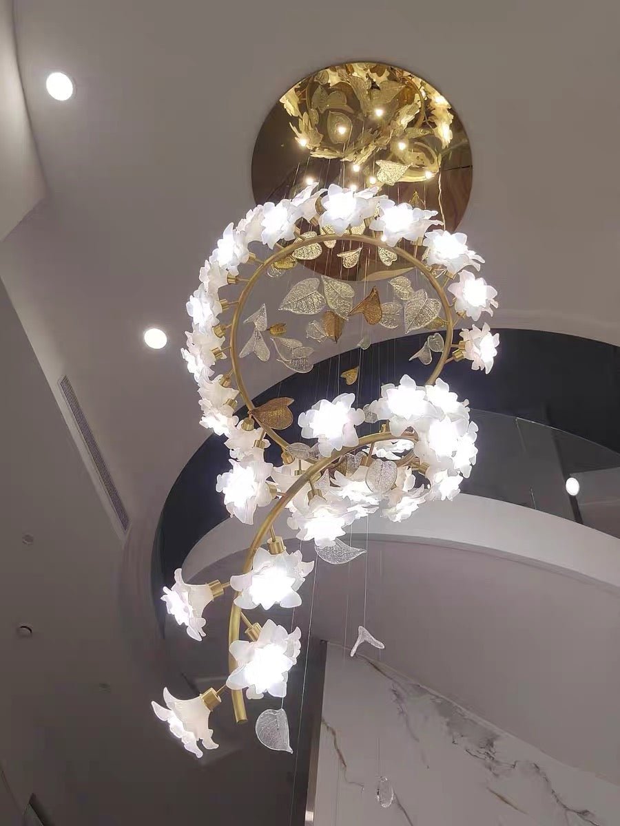 Ceramic Flower Chandelier in Artistic Brass Branch Design - D31.5"*H118.1"Warm Lightcasivra