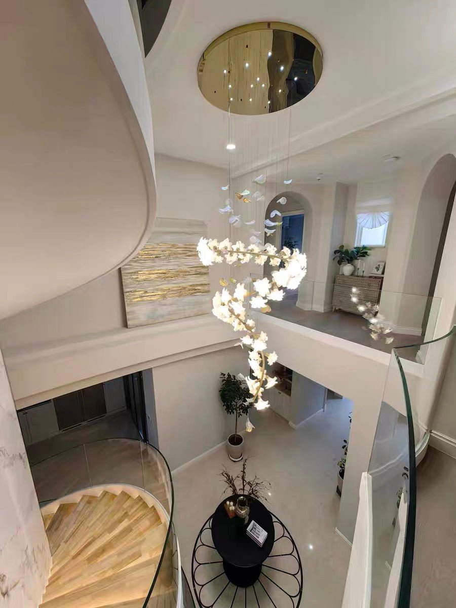 Ceramic Flower Chandelier in Artistic Brass Branch Design - D31.5"*H118.1"Warm Lightcasivra