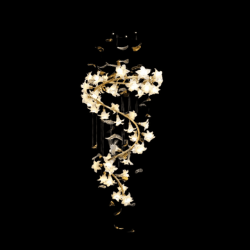 Ceramic Flower Chandelier in Artistic Brass Branch Design - D31.5"*H118.1"Warm Lightcasivra