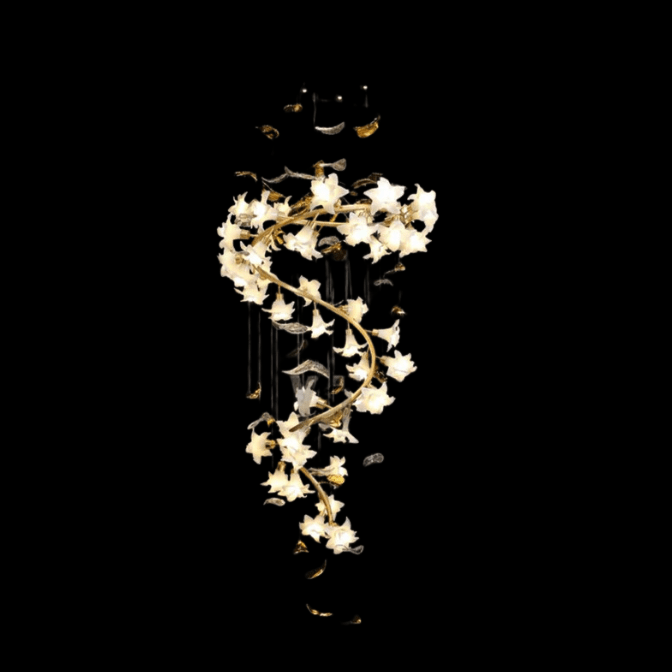 Ceramic Flower Chandelier in Artistic Brass Branch Design - D31.5"*H118.1"Warm Lightcasivra