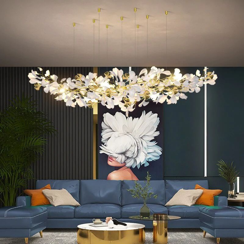 Ceramic Ginkgo Branch Chandelier Light - 60" Lcasivra