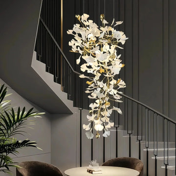 Ceramic Ginkgo Cascading A Branch Chandelier - All white leavesH150CM (H59")casivra