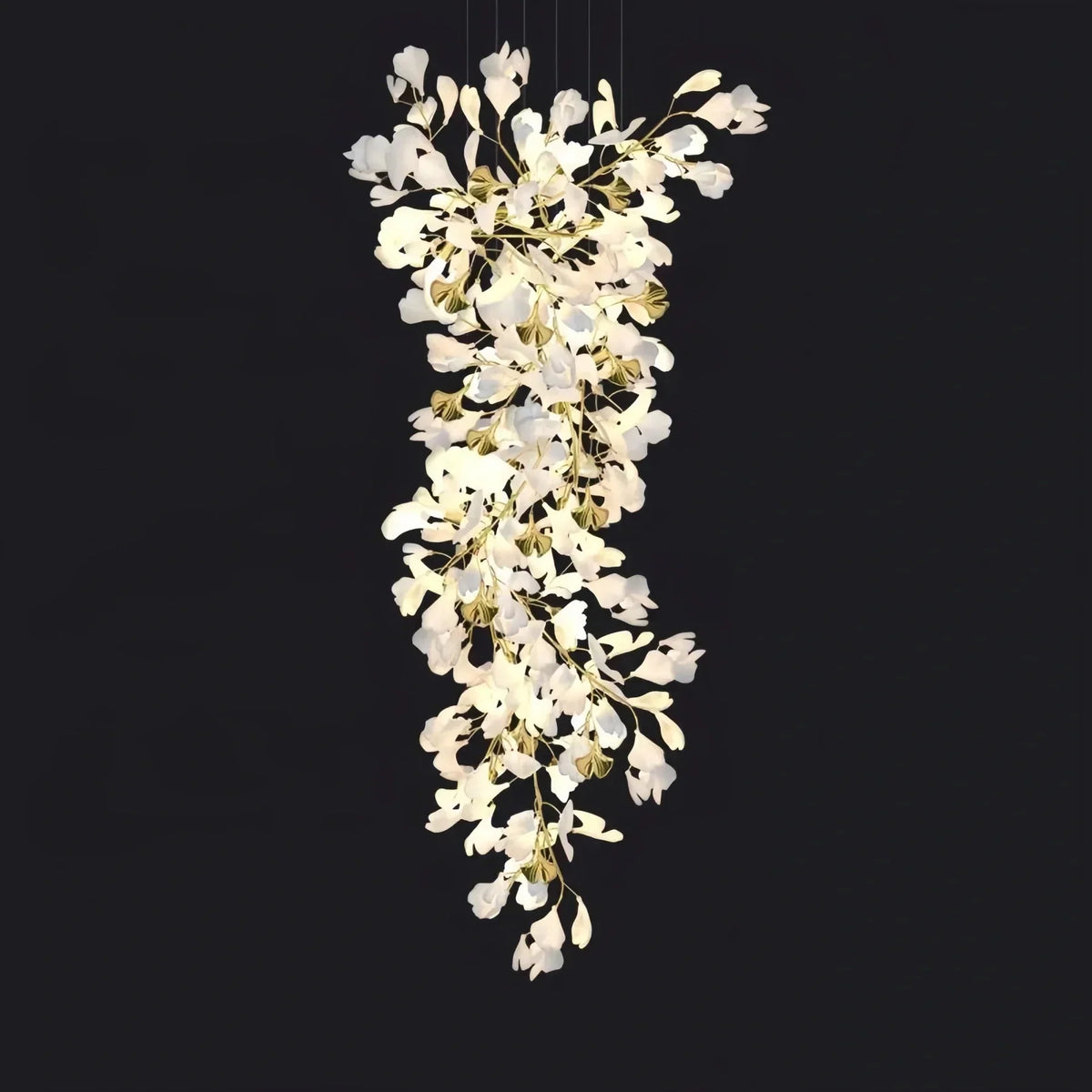 Ceramic Ginkgo Cascading A Branch Chandelier - All white leavesH150CM (H59")casivra