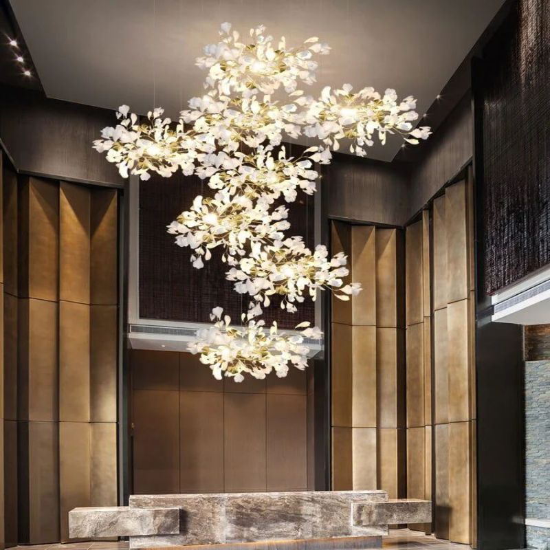 Ceramic Ginkgo Cascading Chandelier - 79"HWhite + gold accentscasivra