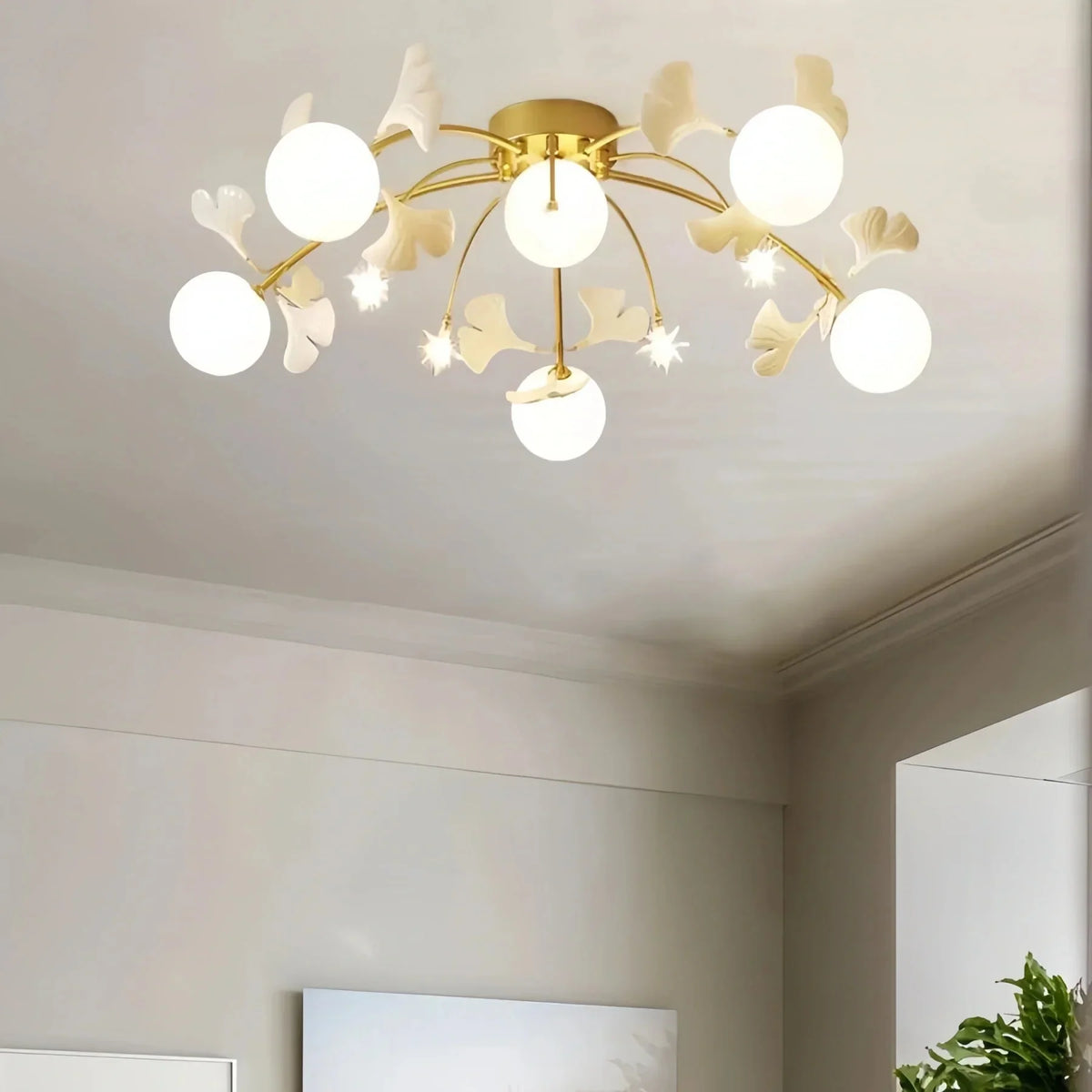 Ceramic Ginkgo Glass Ceiling Lamp - 7+6 Heads 39.4"X H 11.8"casivra
