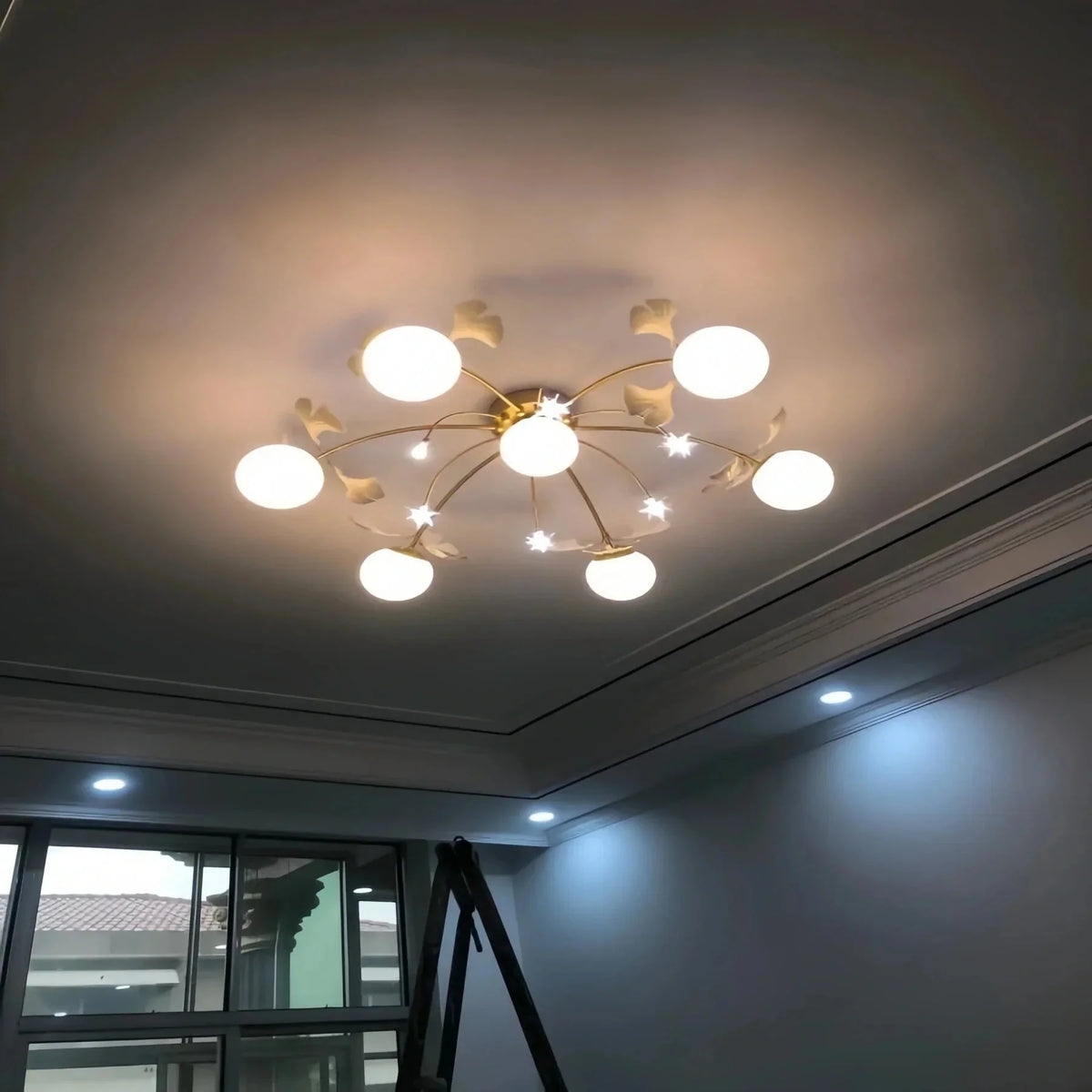 Ceramic Ginkgo Glass Ceiling Lamp - 7+6 Heads 39.4"X H 11.8"casivra
