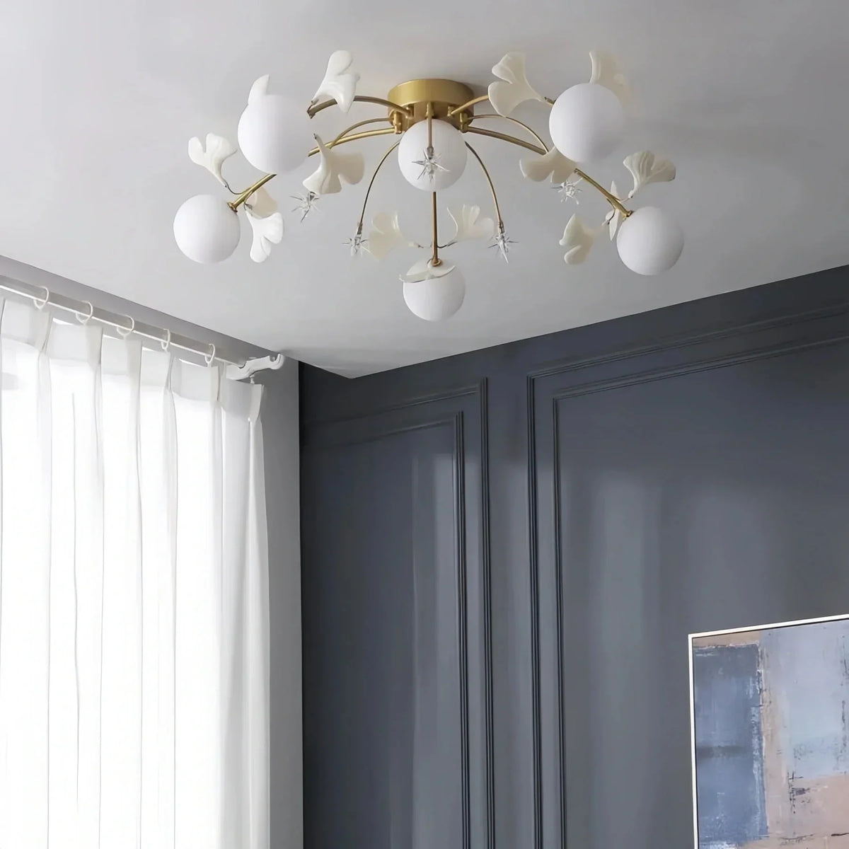 Ceramic Ginkgo Glass Ceiling Lamp - 7+6 Heads 39.4"X H 11.8"casivra