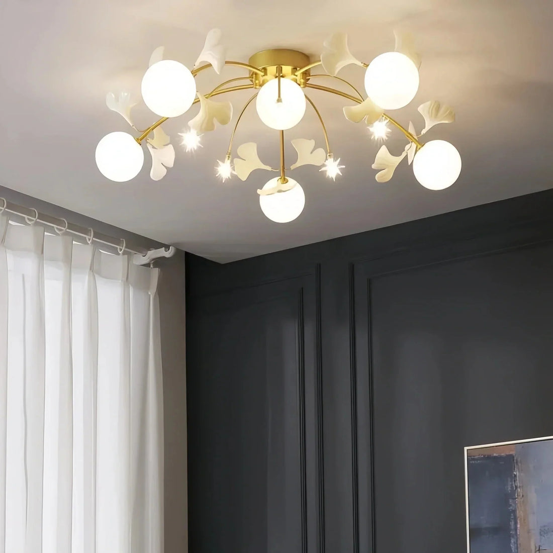 Ceramic Ginkgo Glass Ceiling Lamp - 6+5 Heads 39.4"X H 11.8"casivra