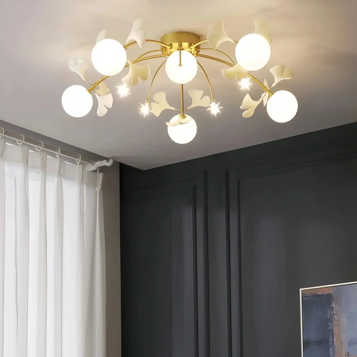 Ceramic Ginkgo Glass Ceiling Lamp - 6+5 Heads 39.4"X H 11.8"casivra