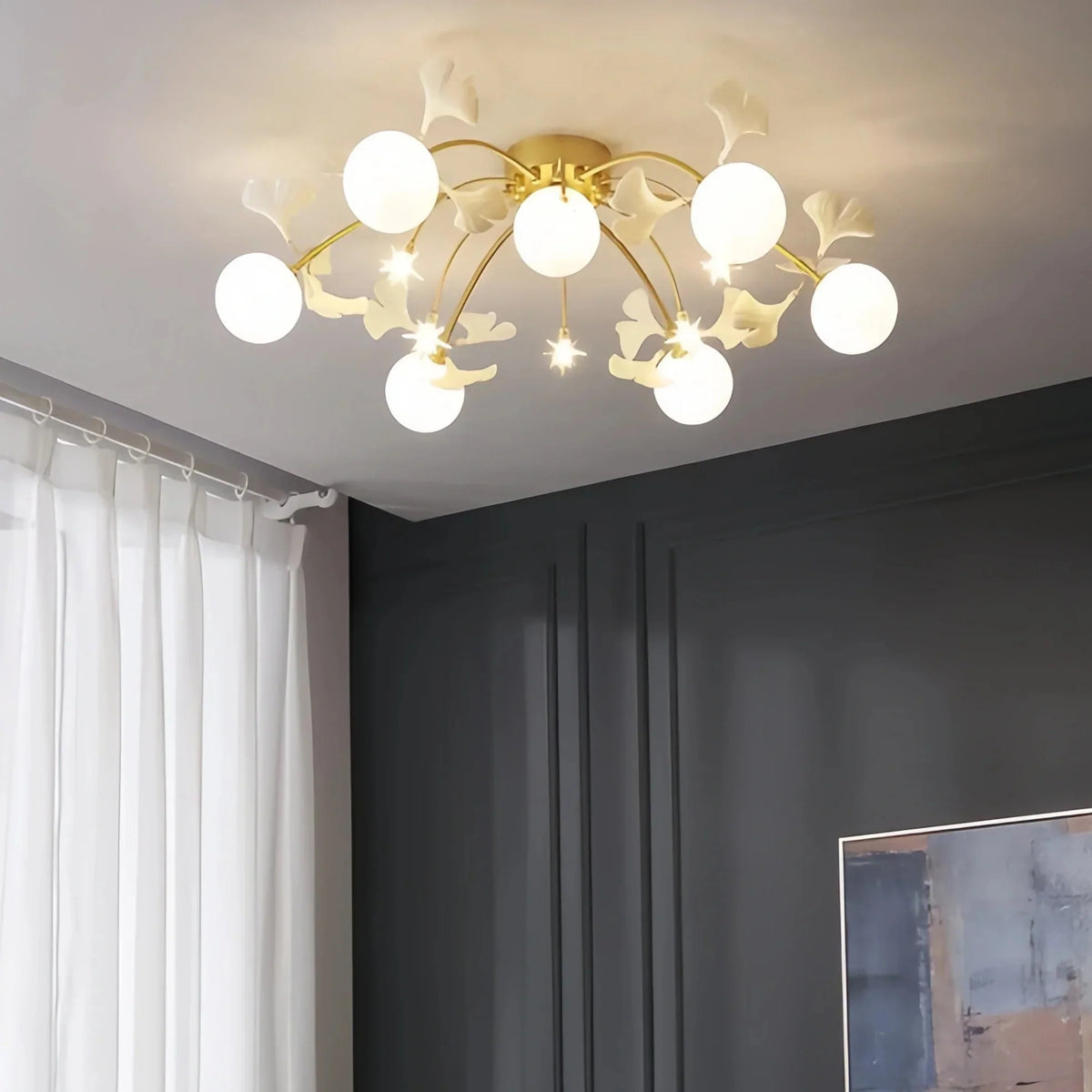 Ceramic Ginkgo Glass Ceiling Lamp - 7+6 Heads 39.4"X H 11.8"casivra