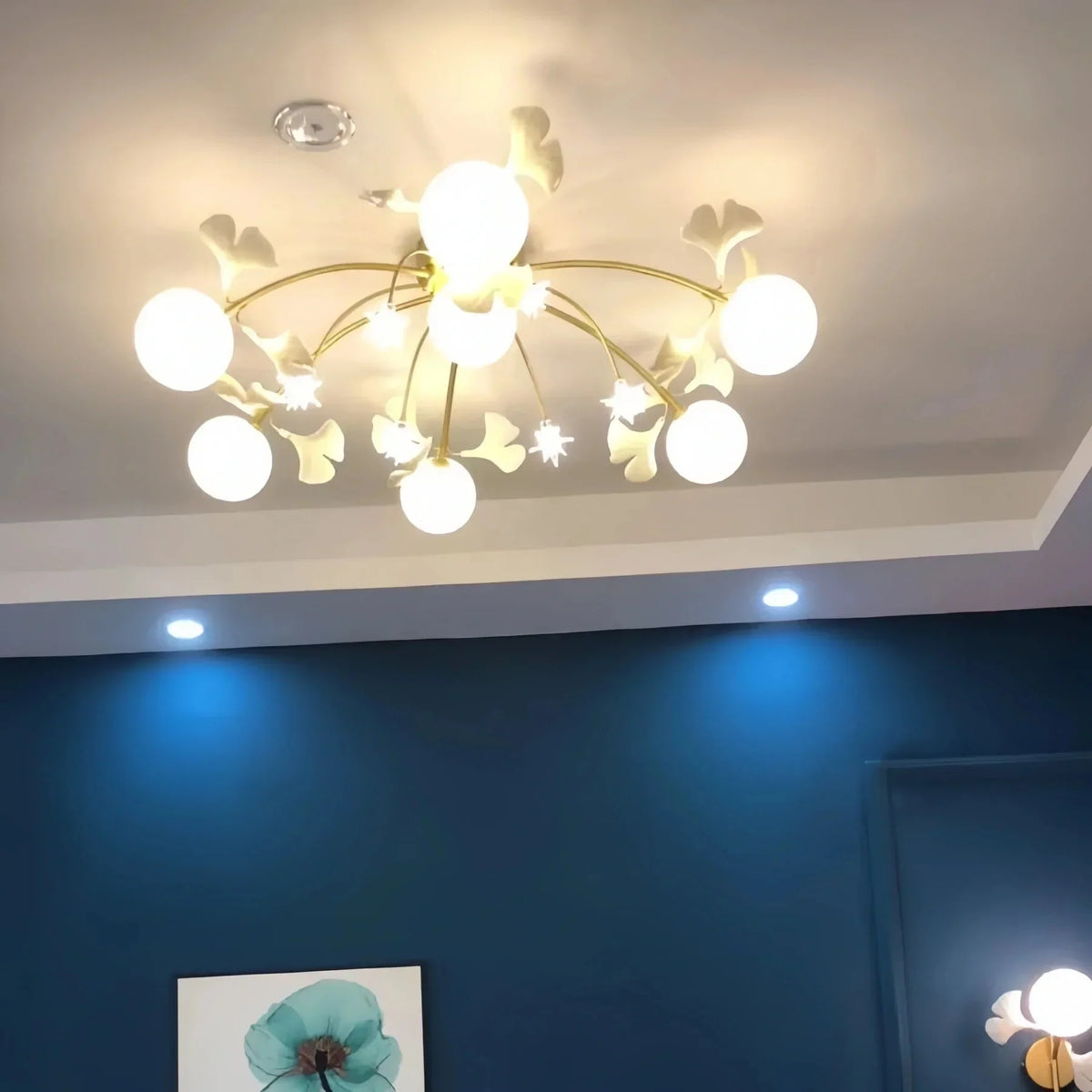 Ceramic Ginkgo Glass Ceiling Lamp - 6+5 Heads 39.4"X H 11.8"casivra