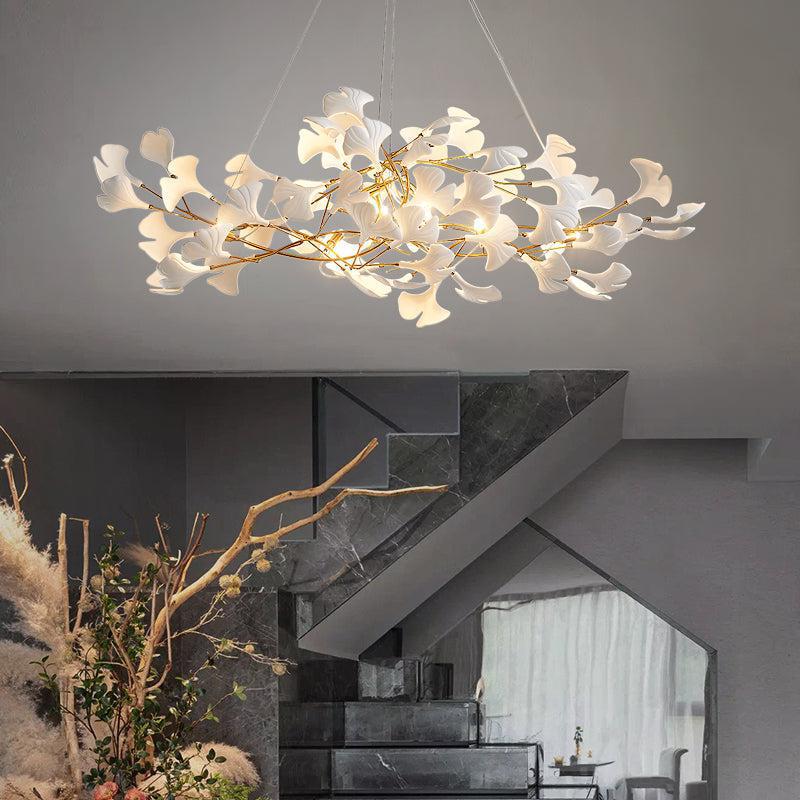 Ceramic Petal Modern Linear Branch Chandelier - 39.4" Lcasivra