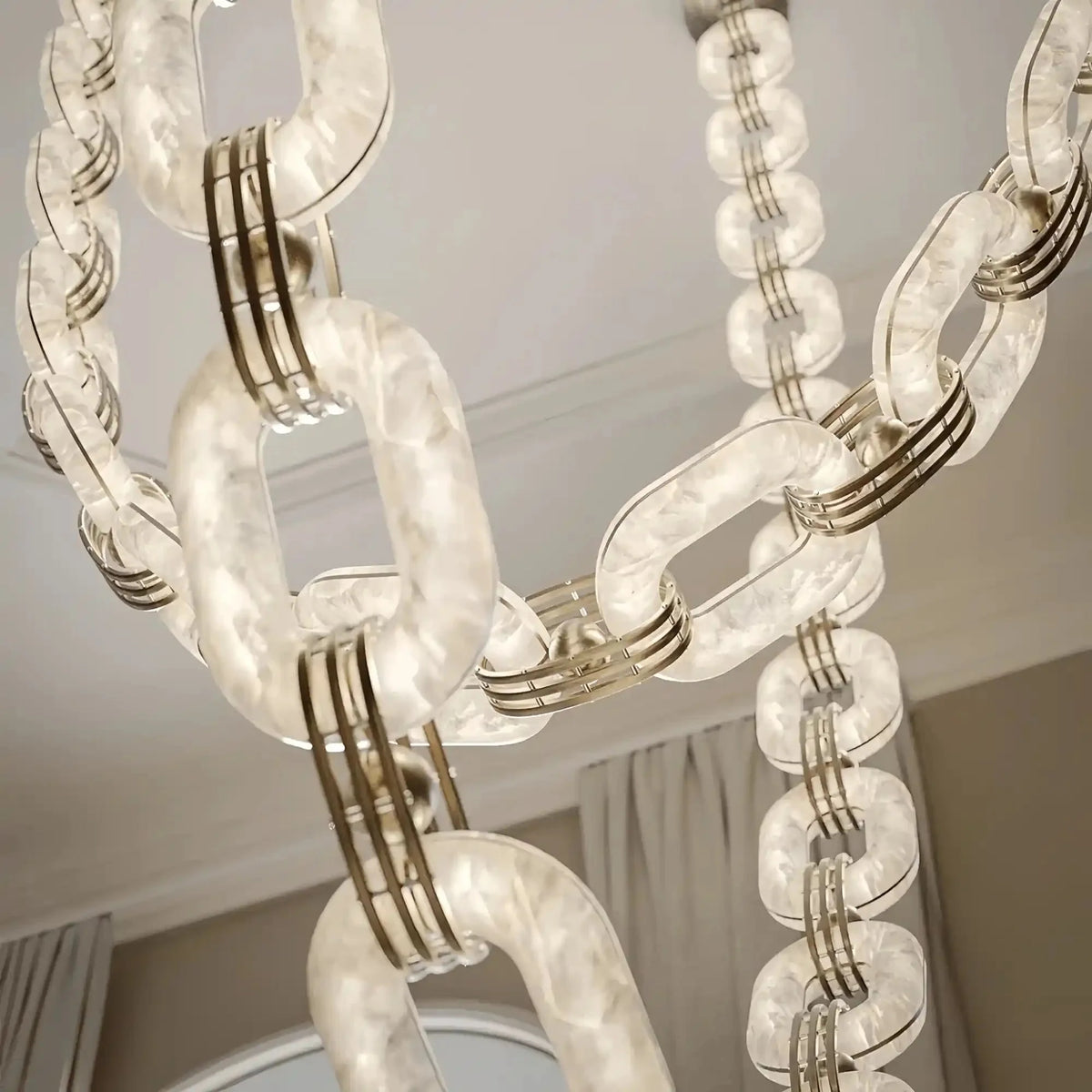 Chain Alabaster Link Chandelier - ∅ 39.4″ x H 98.4″Gold & Whitecasivra