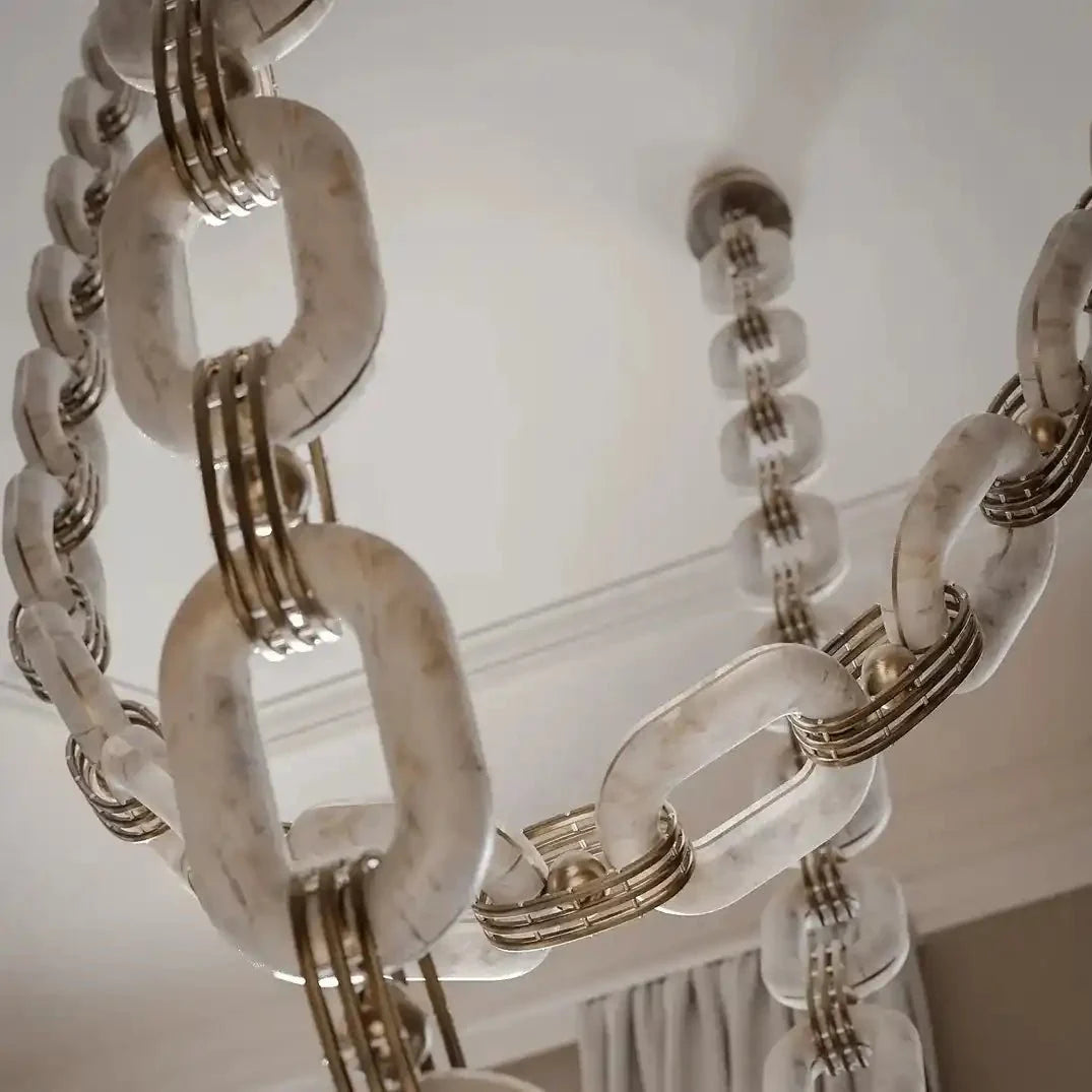 Chain Alabaster Link Chandelier - ∅ 39.4″ x H 98.4″Gold & Whitecasivra