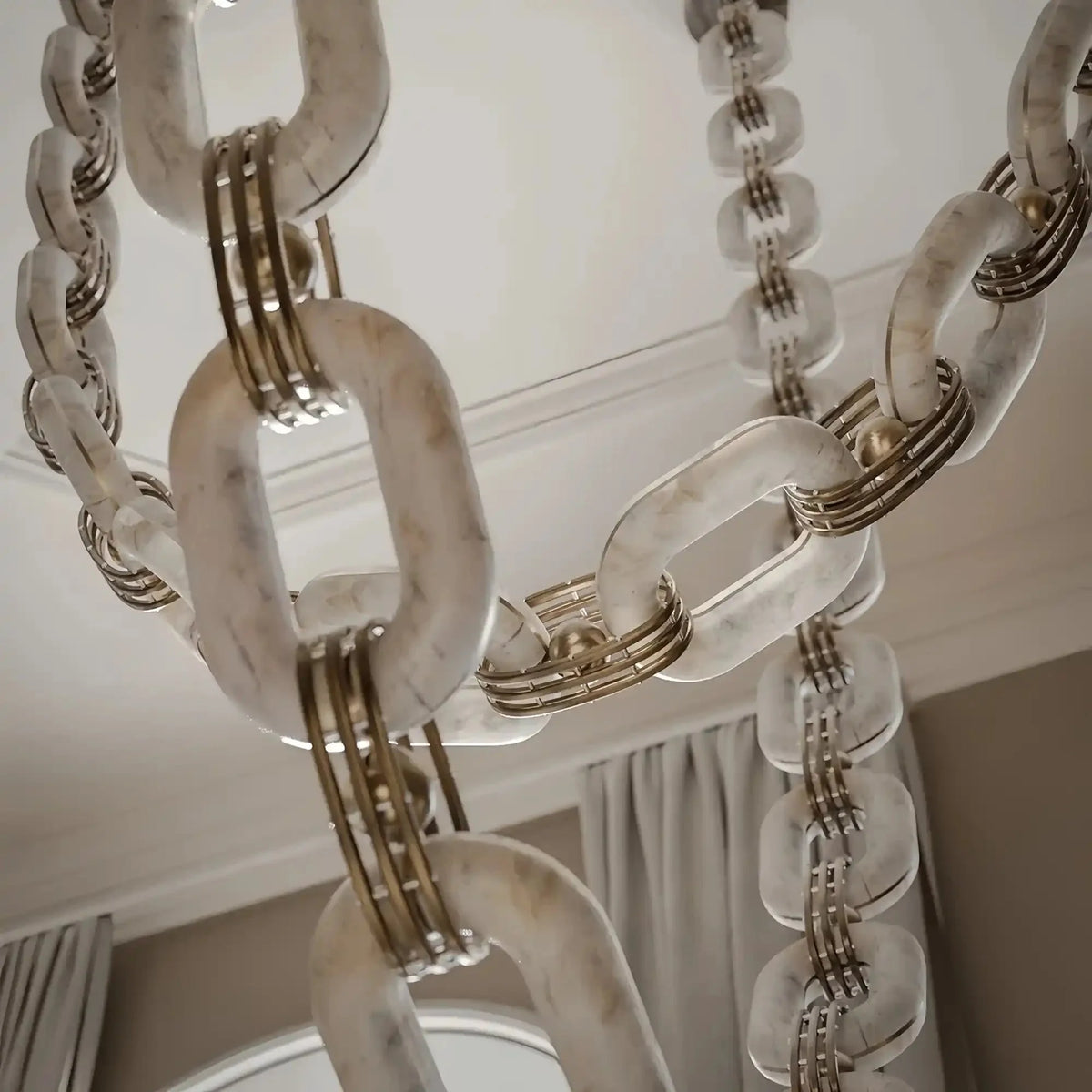 Chain Alabaster Link Chandelier - ∅ 39.4″ x H 98.4″Gold & Whitecasivra