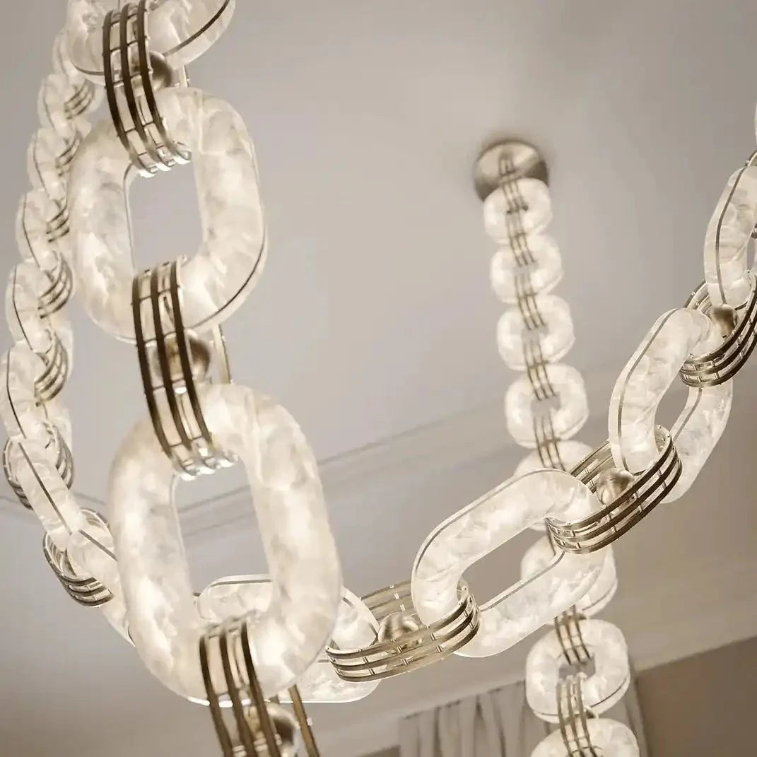 Chain Alabaster Link Chandelier - ∅ 39.4″ x H 98.4″Gold & Whitecasivra