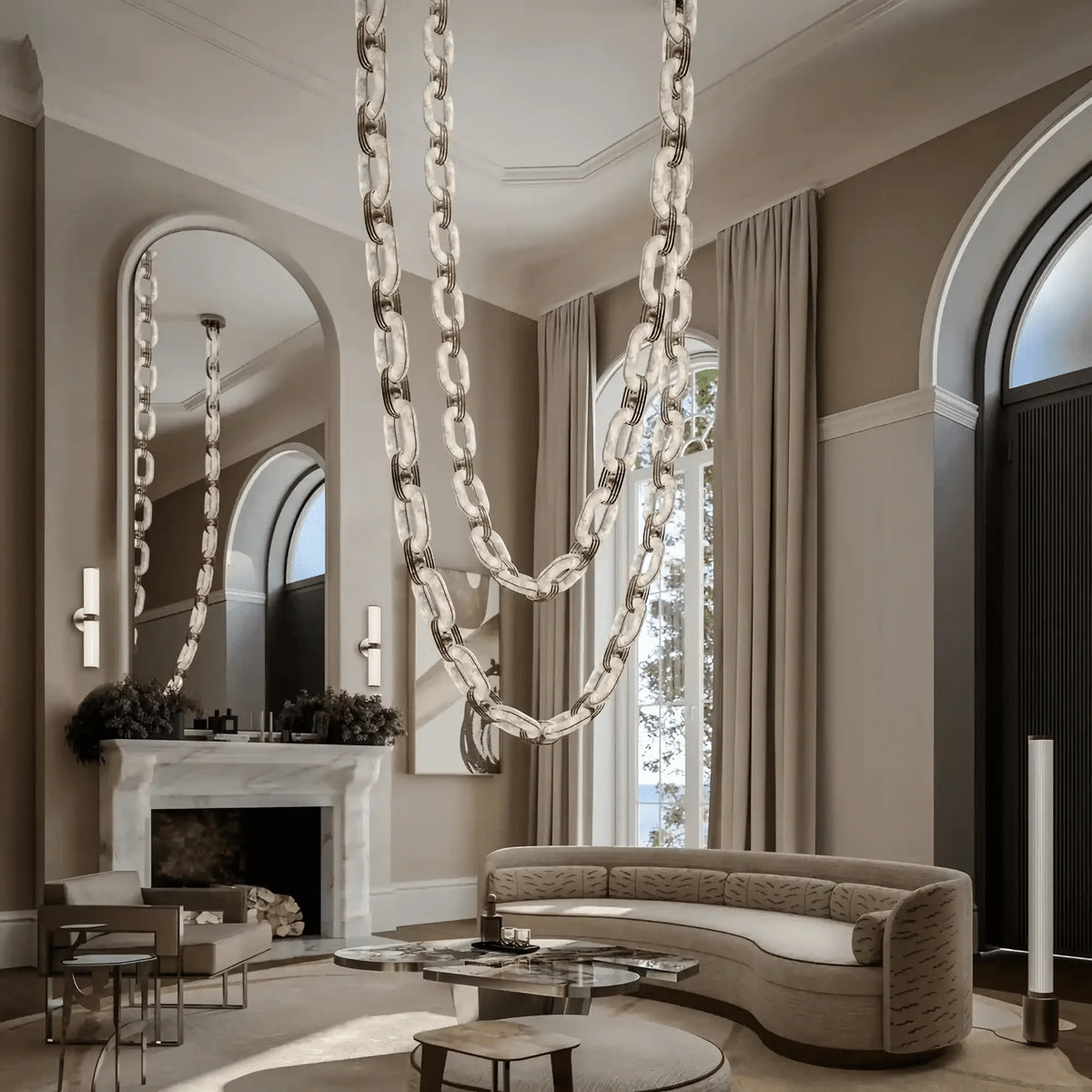 Chain Alabaster Link Chandelier - ∅ 39.4″ x H 98.4″Gold & Whitecasivra