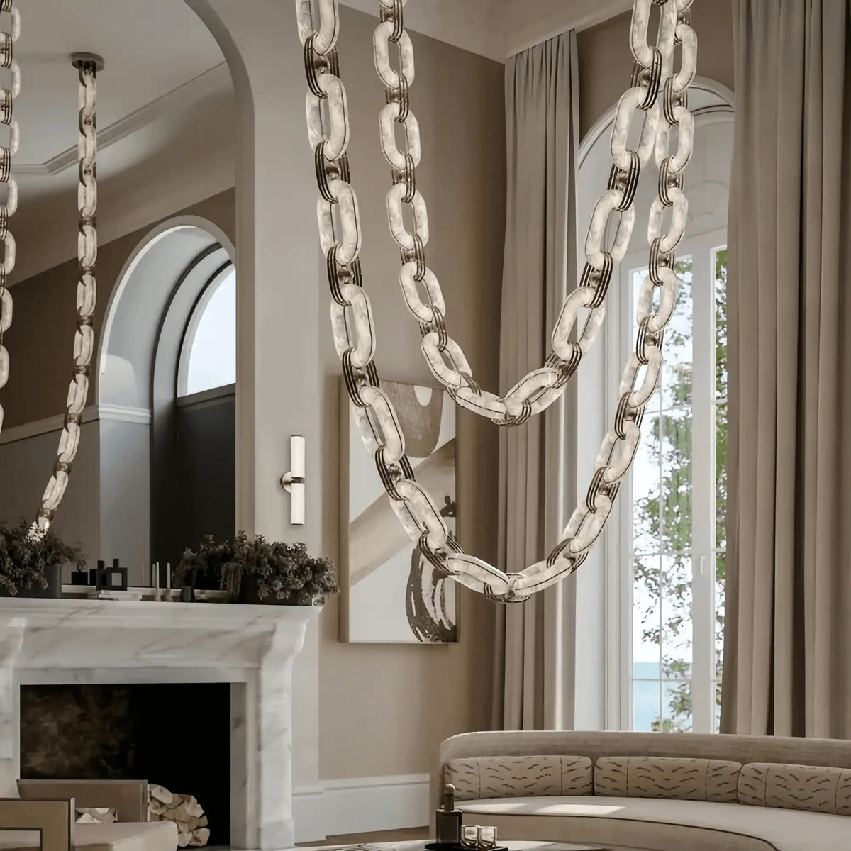 Chain Alabaster Link Chandelier - ∅ 31.5″ x H 78.7″Gold & Whitecasivra