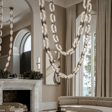 Chain Alabaster Link Chandelier - ∅ 31.5″ x H 78.7″Gold & Whitecasivra