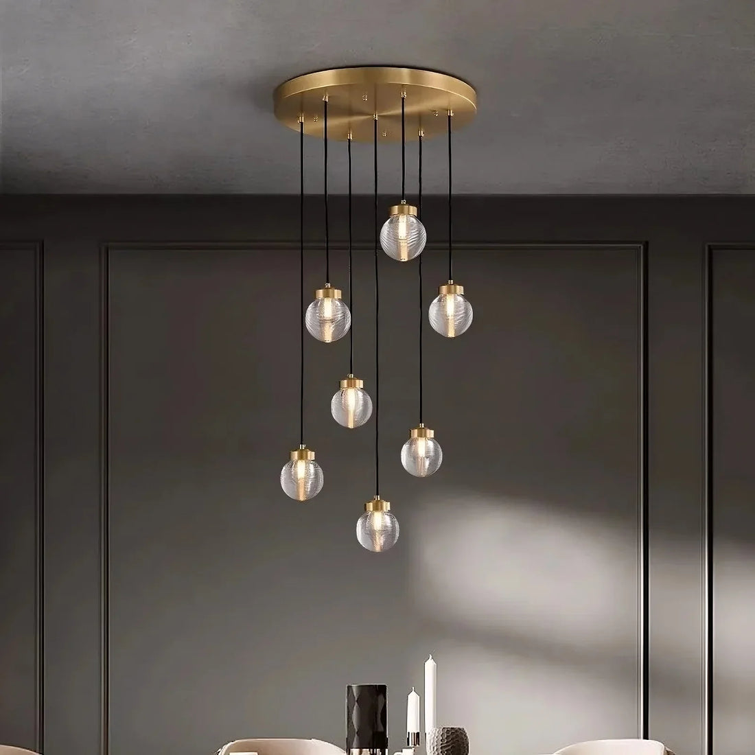 Bossen 7-globe chandelier full fixture view
