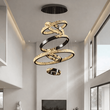 Langley six-ring crystal chandelier full cascading view
