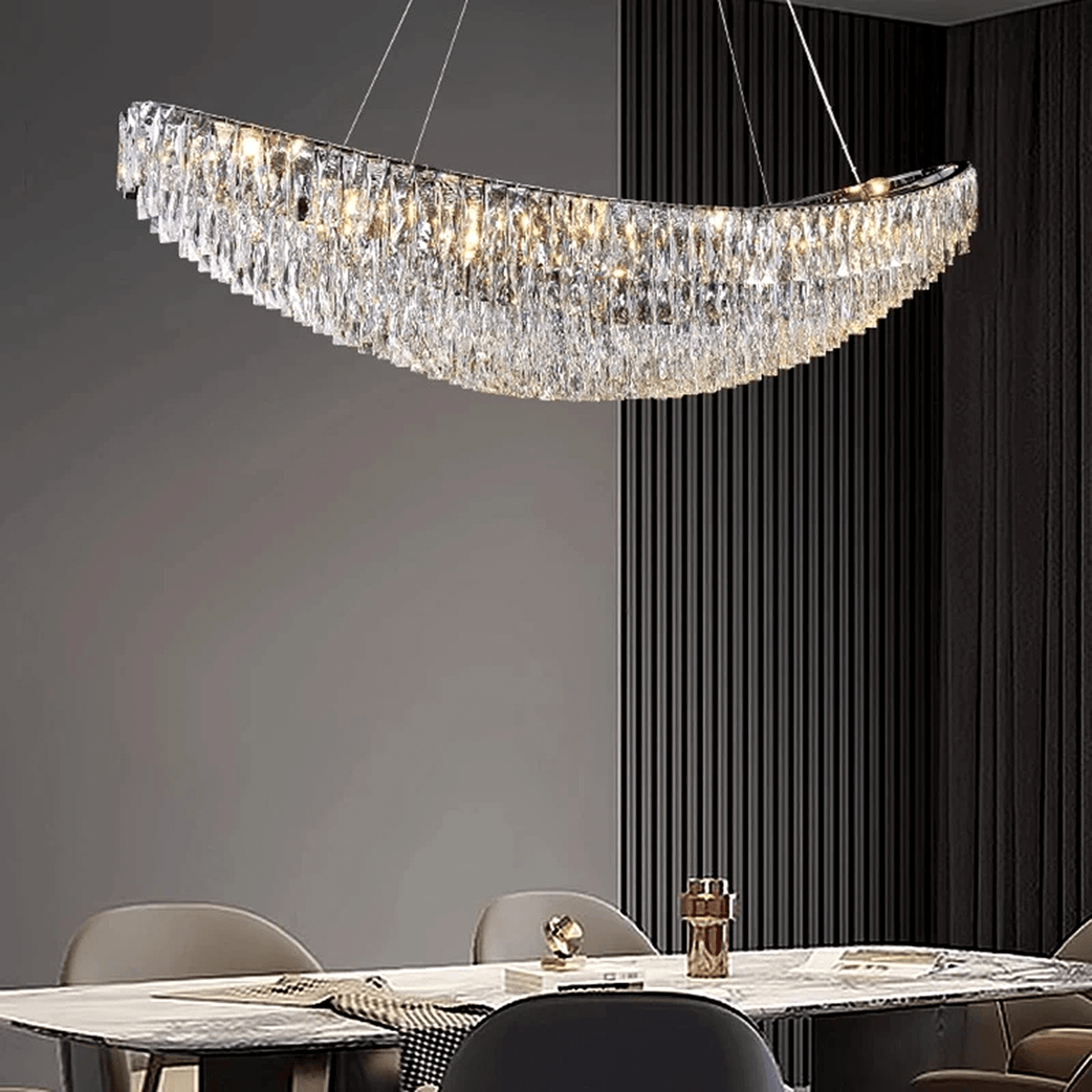 Lunare hand-cut crystal dining chandelier on a steel frame