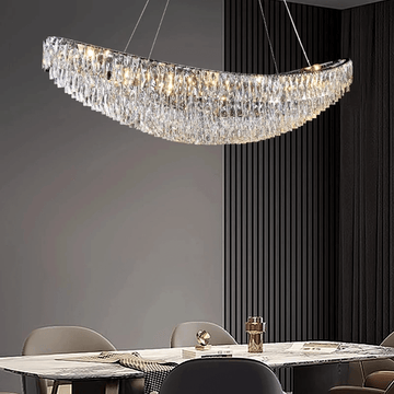 Lunare hand-cut crystal dining chandelier on a steel frame
