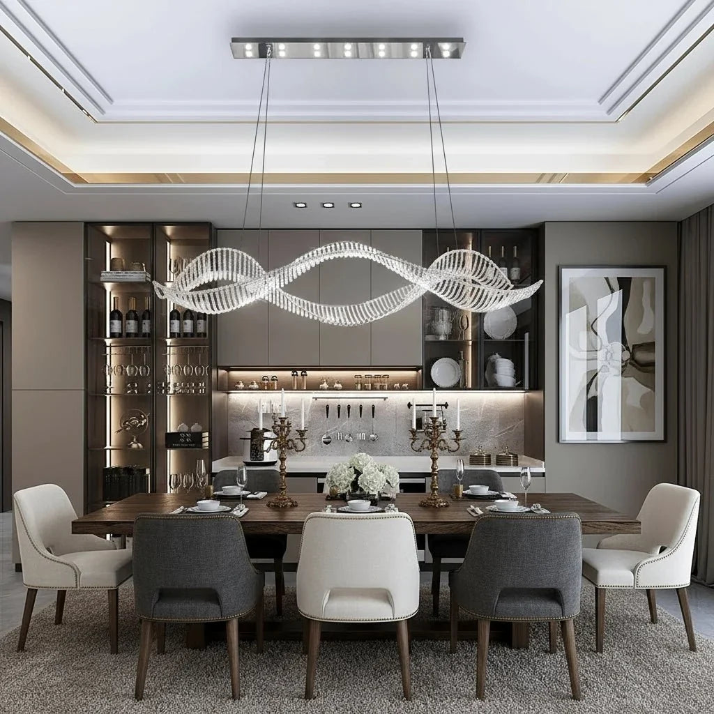 Detail of crystal prisms on the Alleri chandelier