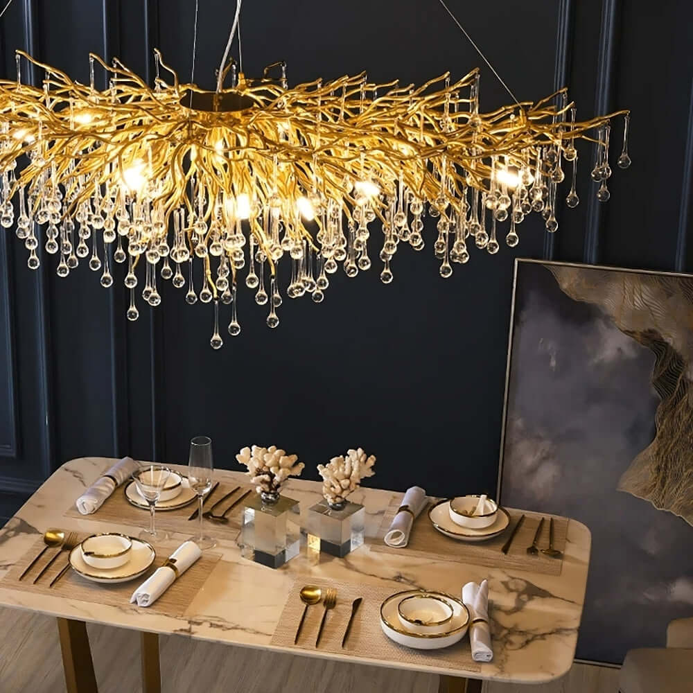 62-inch Albero crystal dining chandelier with gold branches