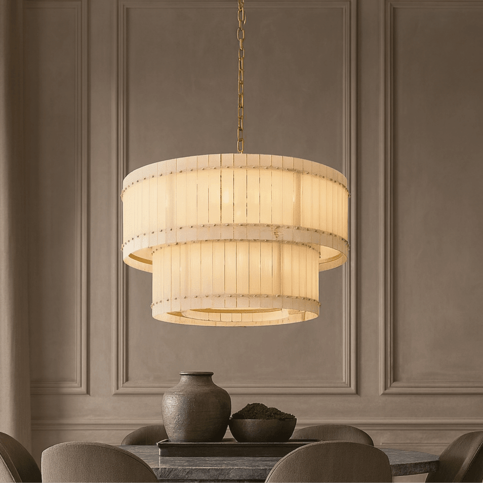 Valmont 39-inch two-tier marble chandelier full view