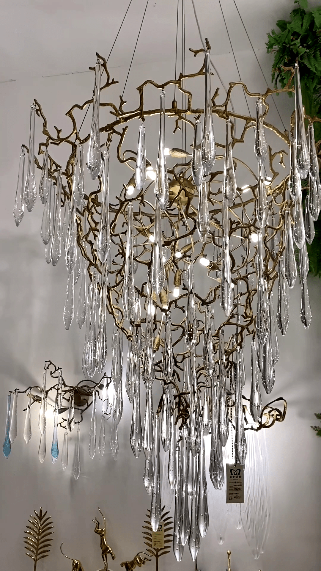 Chic Modern French Branch Copper Crystal Chandelier for Living Room Foyer and Dining Room Lighting - D31.5"*H42.2"Warm Lightcasivra