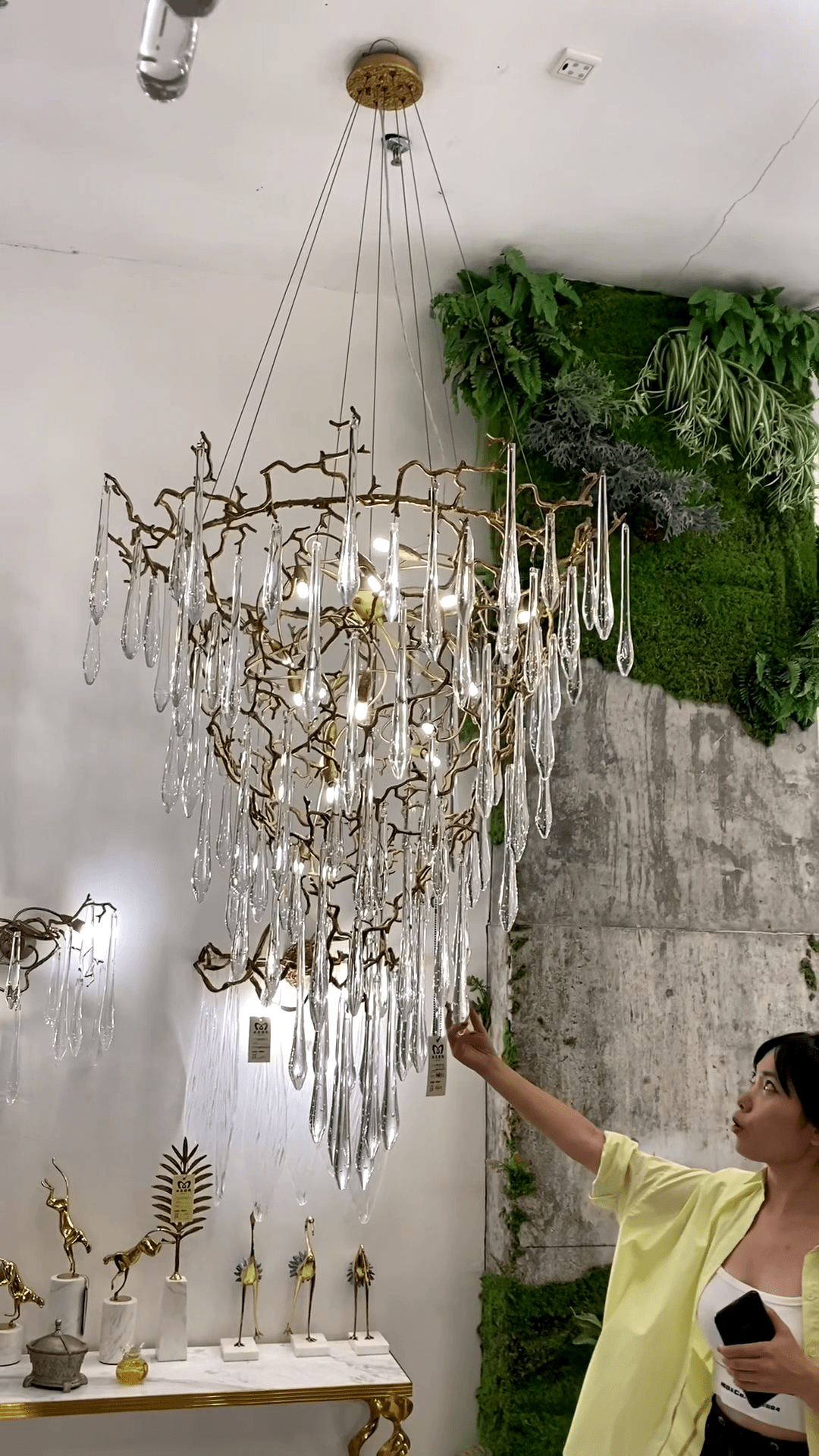 Chic Modern French Branch Copper Crystal Chandelier for Living Room Foyer and Dining Room Lighting - D31.5"*H42.2"Warm Lightcasivra