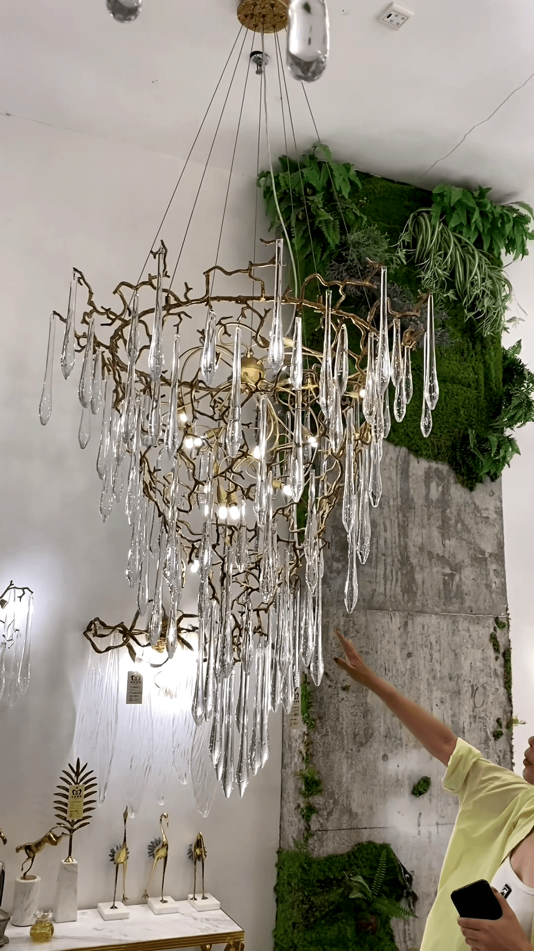 Chic Modern French Branch Copper Crystal Chandelier for Living Room Foyer and Dining Room Lighting - D31.5"*H42.2"Warm Lightcasivra