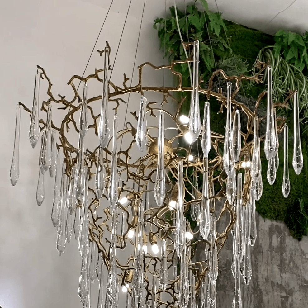 Chic Modern French Branch Copper Crystal Chandelier for Living Room Foyer and Dining Room Lighting - D31.5"*H42.2"Warm Lightcasivra