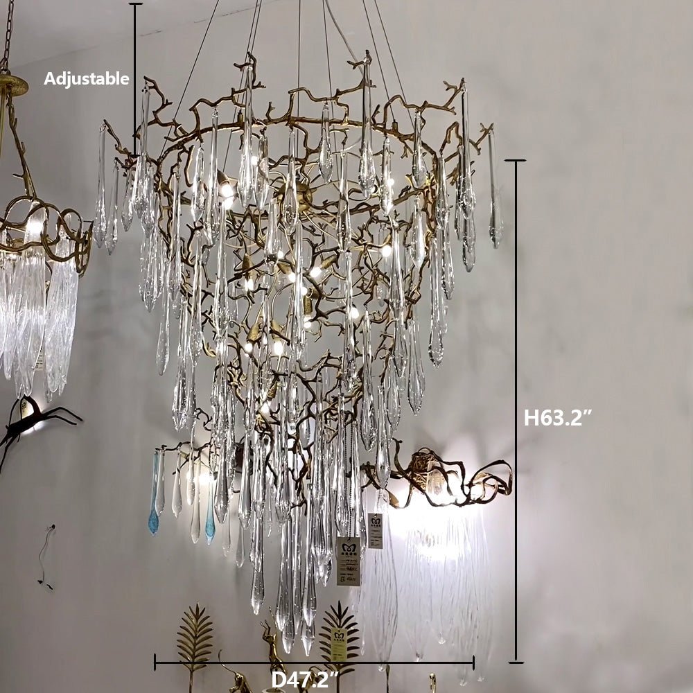 Chic Modern French Branch Copper Crystal Chandelier for Living Room Foyer and Dining Room Lighting - D31.5"*H42.2"Warm Lightcasivra