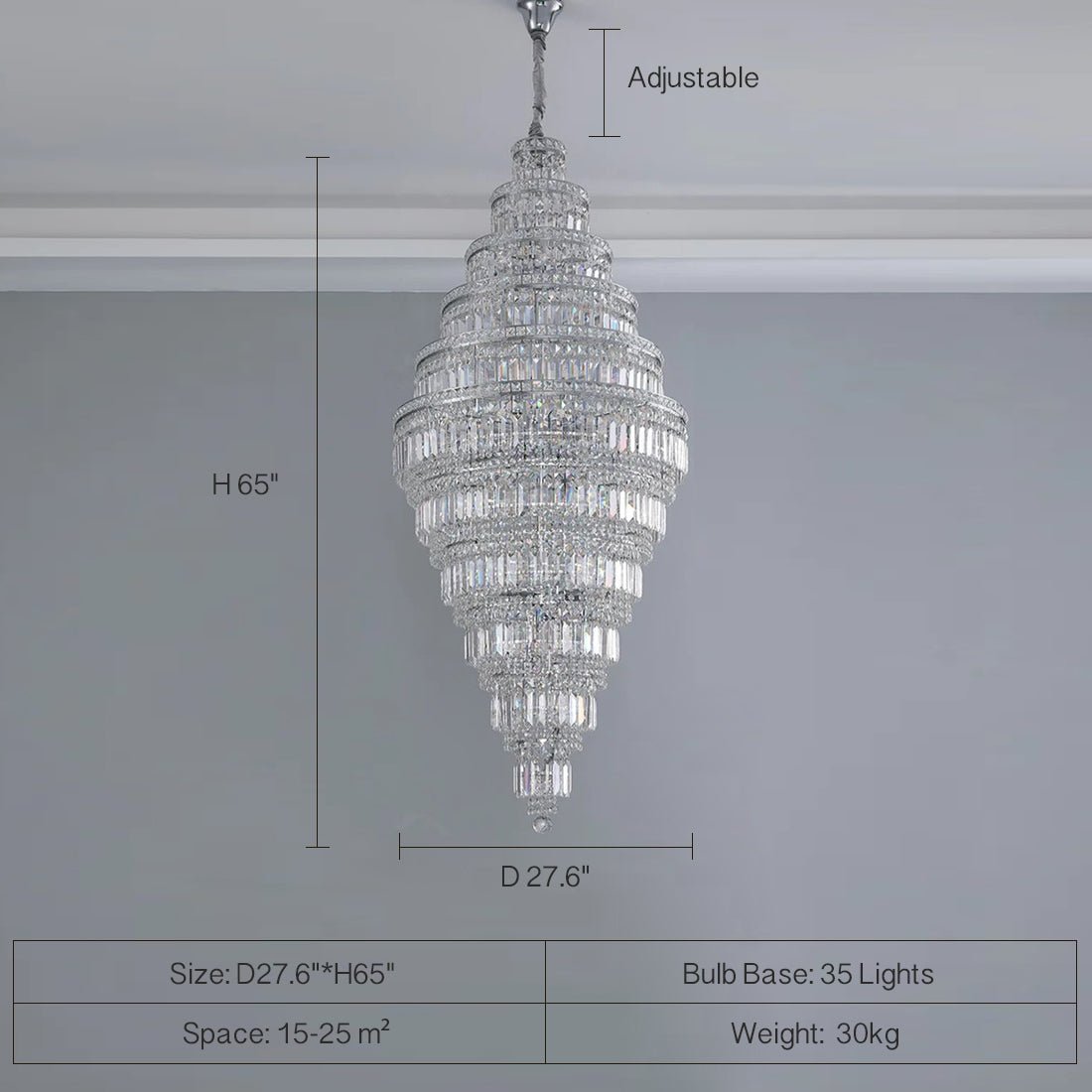 Chrome Extra Large Crystal Chandelier for Foyer Staircase Living Room Entrance Ceiling Light Fixture In Silver - D23.6"*H54.3"/ 23 LightsGoldcasivra