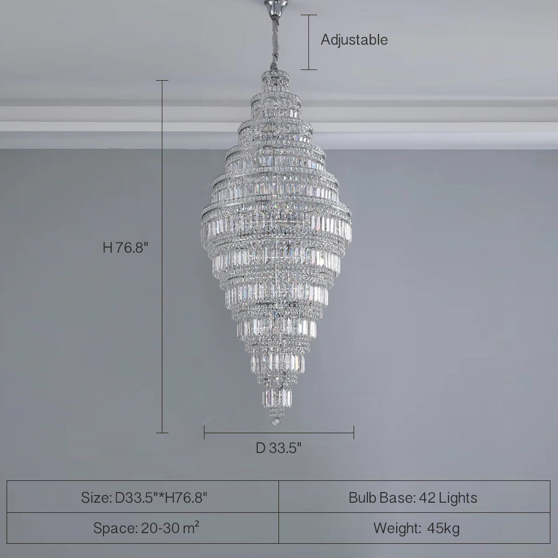 Chrome Extra Large Crystal Chandelier for Foyer Staircase Living Room Entrance Ceiling Light Fixture In Silver - D23.6"*H54.3"/ 23 LightsGoldcasivra