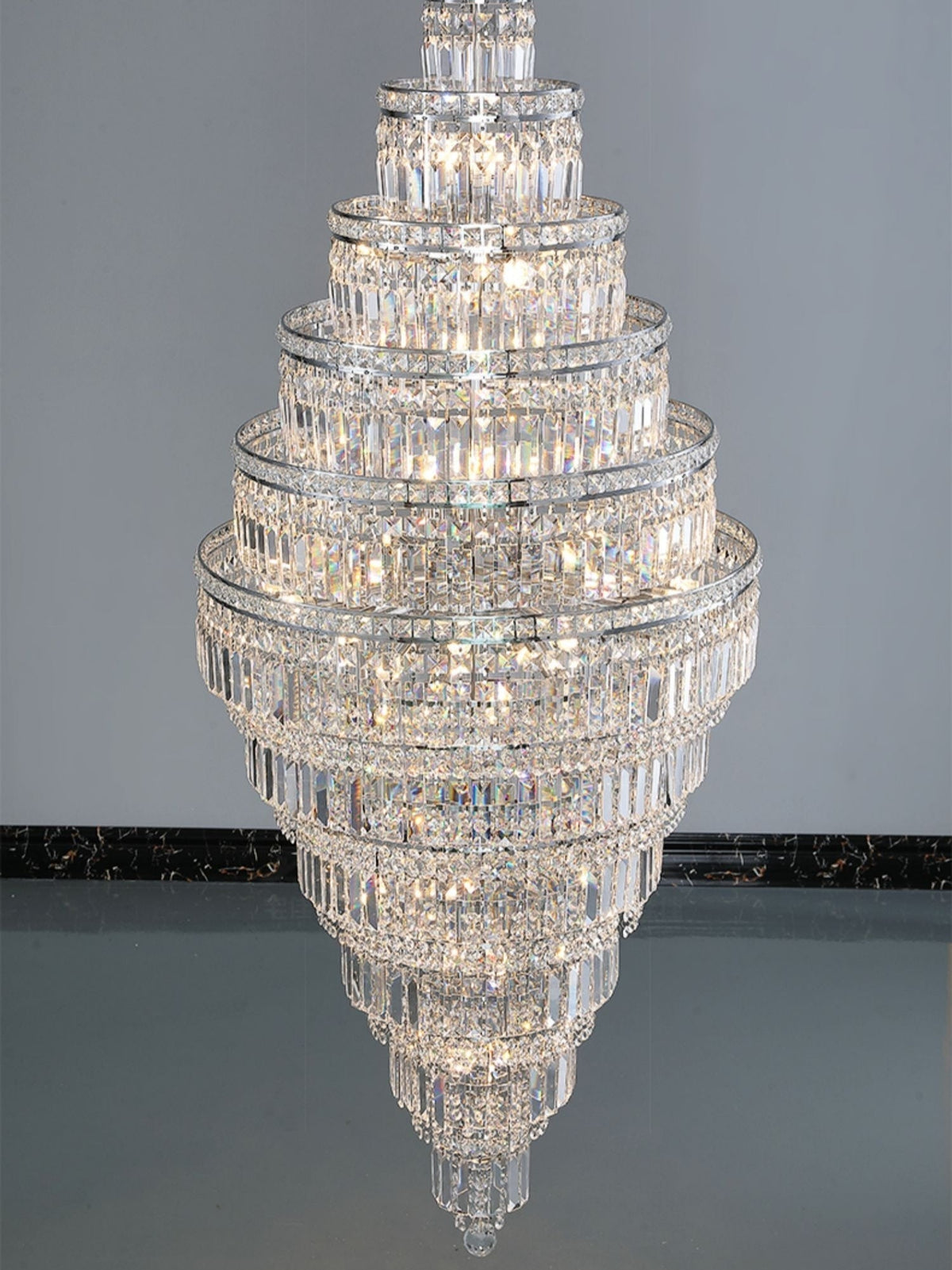 Chrome Extra Large Crystal Chandelier for Foyer Staircase Living Room Entrance Ceiling Light Fixture In Silver - D23.6"*H54.3"/ 23 LightsGoldcasivra
