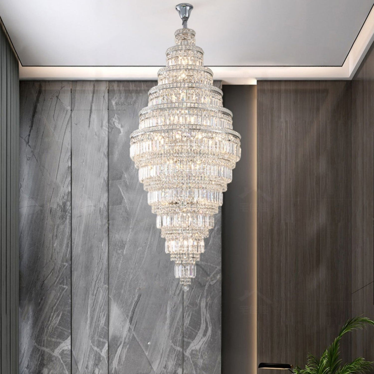 Chrome Extra Large Crystal Chandelier for Foyer Staircase Living Room Entrance Ceiling Light Fixture In Silver - D23.6"*H54.3"/ 23 LightsChromecasivra